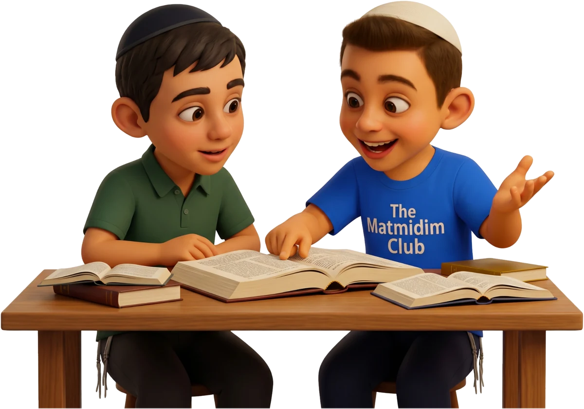 Two boys learning together over an open Gemara