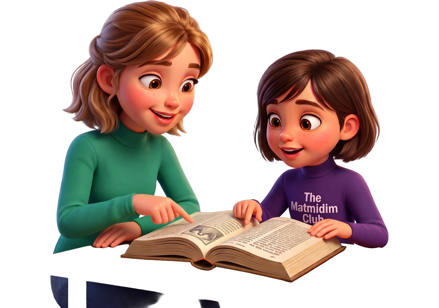 A woman and a girl learning together over an open sefer